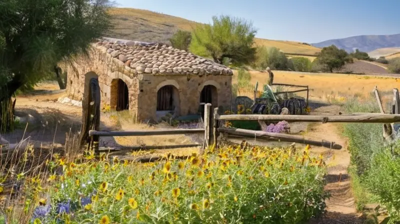 La campiña rural de colinas cubiertas de olivar y solanas se refleja en la suave luz matutina que cae en una tierra seca