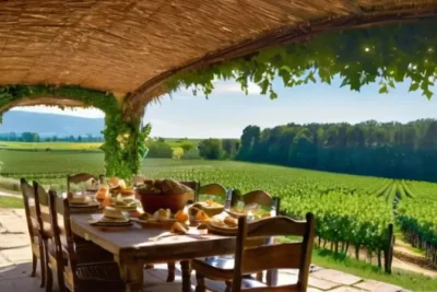 Una familia rural se reúne en un campo verde y soleado para celebrar una importante ceremonia rodeados de la belleza natural del entorno