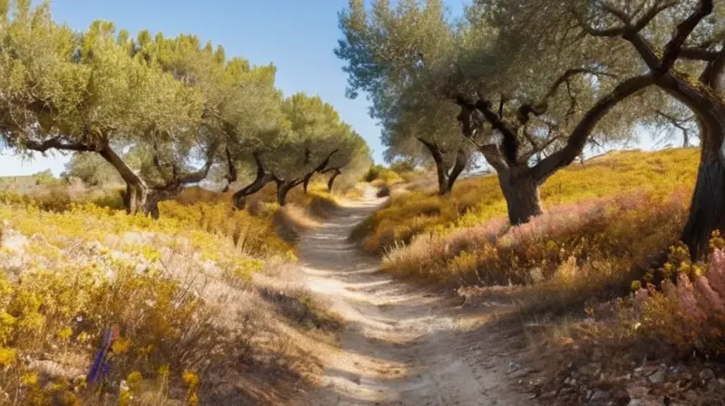 Un sendero rústico se extiende por una densa selva de olivos en Andalucía