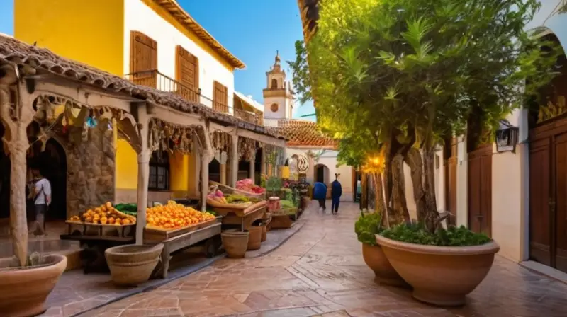 La imagen muestra un encantador pueblo andaluz con calles empedradas