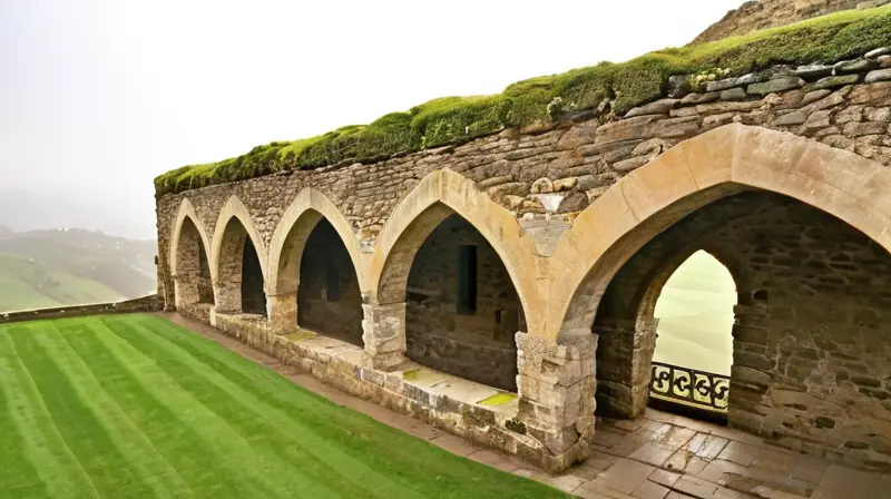 Un antiguo pueblo se ha fusionado con su paisaje árido rodeado de rocas y vegetación