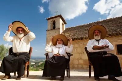 Un músico andaluz tradicional se sienta en un jardín antiguo