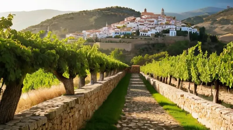 La casa histórica de un pueblo español está rodeada de naturaleza exuberante y arquitectura antigua