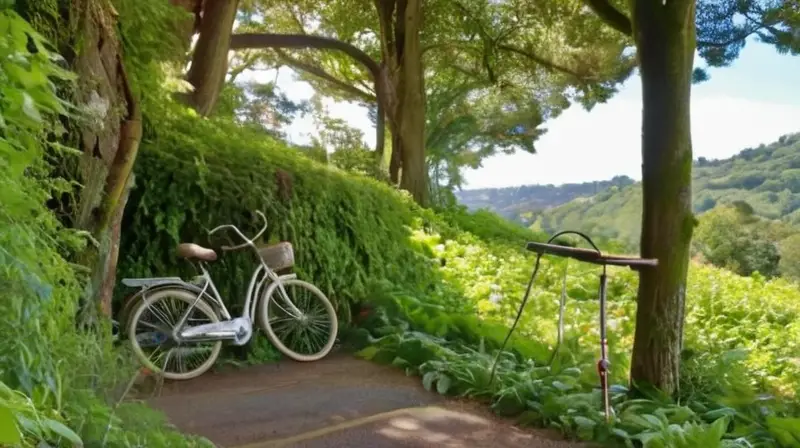 La imagen describe un paisaje sereno de una carretera montañosa rodeada de vegetación y flores vivarachas bajo un cielo azul nublado