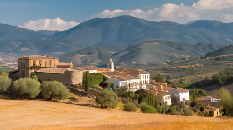 El pueblo de Aracena se sitúa en una zona montañosa rodeada de suculentas olivas y rocas erosionadas con un paisaje ondulado