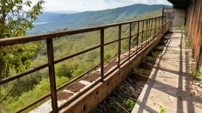 Estos antiguos edificios industriales están cubiertos de polvo, moho y vegetación salvaje, con estructuras oxidadas y columnas con pintura descascarada