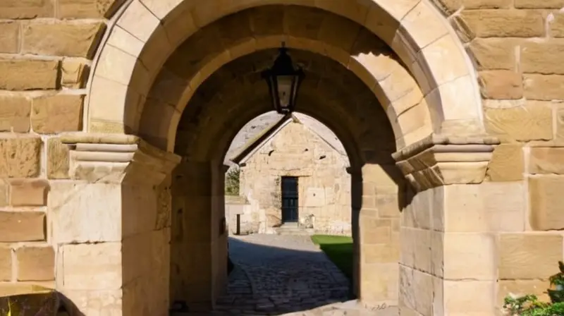 Una fotografía de un muro antiguo con detalles ornamentales, rodeado por la arquitectura clásica de una ciudad vieja