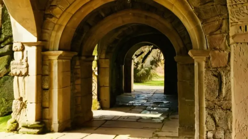 Un arco gótico medieval que se ergue sobre pilares de granito desgastado