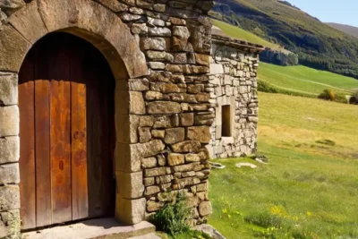 La estructura presenta un paisaje natural de piedra y madera