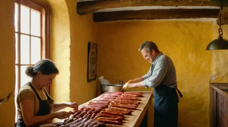 Una casa antigua llena de calor y aromas, donde el pueblo se reúne rodeado de la fragancia de sausages y chorizos asados