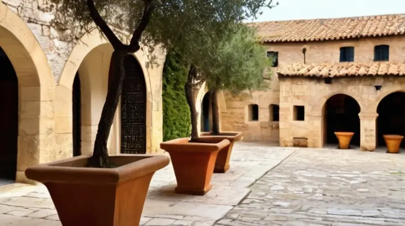 El centro histórico de la montaña de granito tiene calles empedradas con piedras irregulares y arquitectura ancestral rodeada de luces suaves