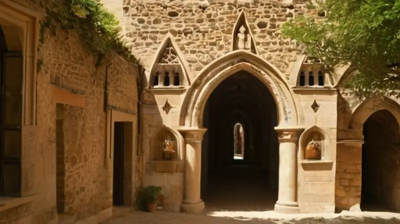 La descripción es de un pueblo medieval rodeado por una mezcla armoniosa de naturaleza y arquitectura antigua