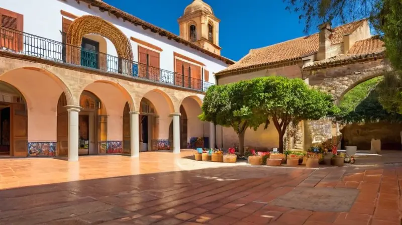 La plaza de Aracena combina arquitectura histórica con arte digital vibrante en armonía perfecta