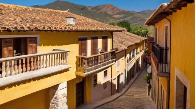 La plaza y las calles de Aracenas están llena de arquitectura tradicional con fayuca amarilla y estuco en los techos