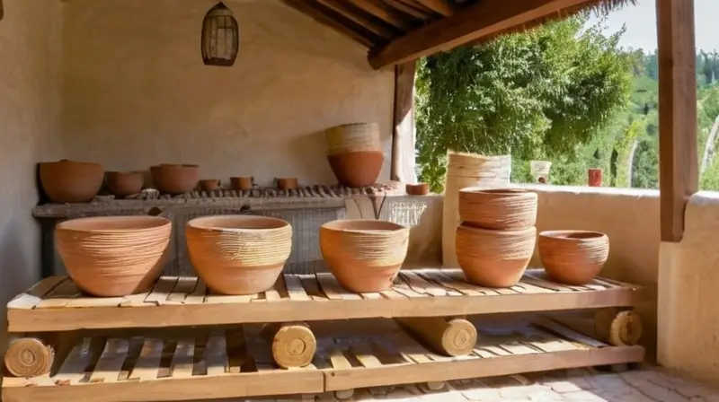 Un mercado artesanal en un pueblo rural se llena de belleza bajo el sol cálido, con la presencia de artesanía auténtica y exquisita