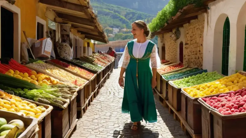 Una imagen captura la esencia de un mercado vibrante en Andalucía, con colores y texturas auténticas que reflejan la belleza y el carácter de la región