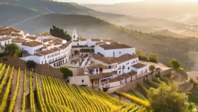 La imagen muestra un pueblo blanco de Andalucía rodeado de humo matutino