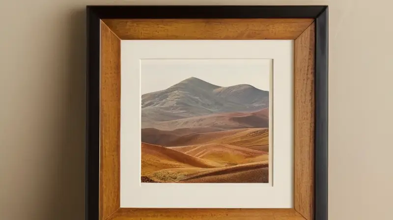 Un marco de madera rústica sostiene un cuadro anticuado con paisajes y retratos en sepia