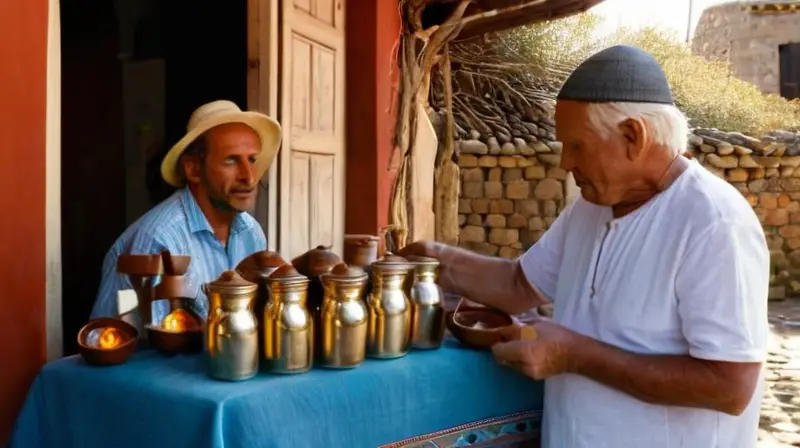 En el mercado tradicional de Aracena, la luz dorada ilumina las acarreteras de madera desgastadas y los cestos tejidos a mano repletos de colores vivos