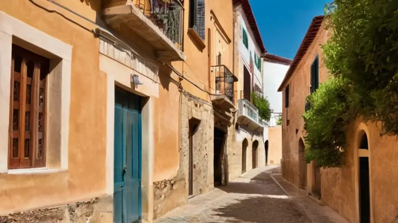 Una ciudad antigua se extiende por un terreno montañoso con calles empedradas y casas adornadas de azulejos y hierro