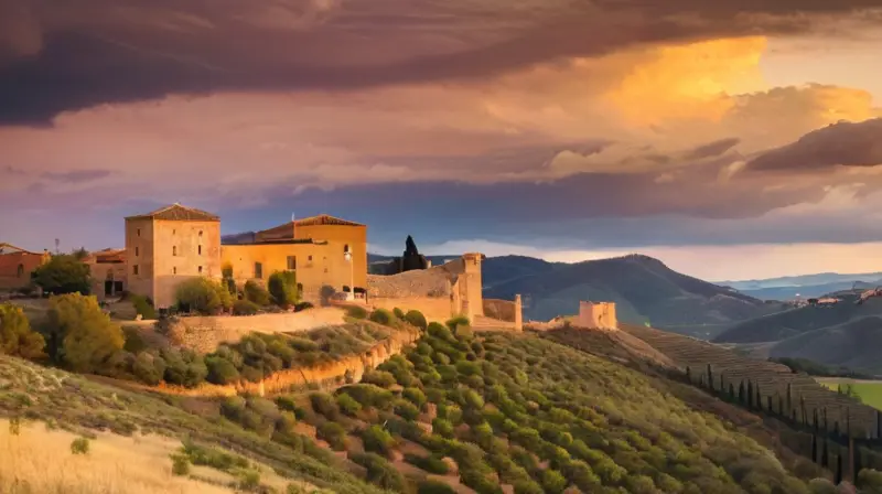 En el corazón de Sierra de Aracena, un pueblo español se yergue bajo una inmensa bóveda azul, con las montañas calcáreas al fondo