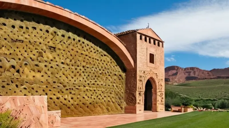 El edificio cuenta con una fachada que combina ladrillos cerámicos desgastados y arcos tallados con una ornamentación de hierro rojizo