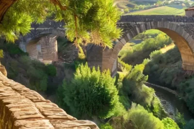 La pintoresca arquitectura medieval del puente morisco sobre un paisaje rural de Aracena