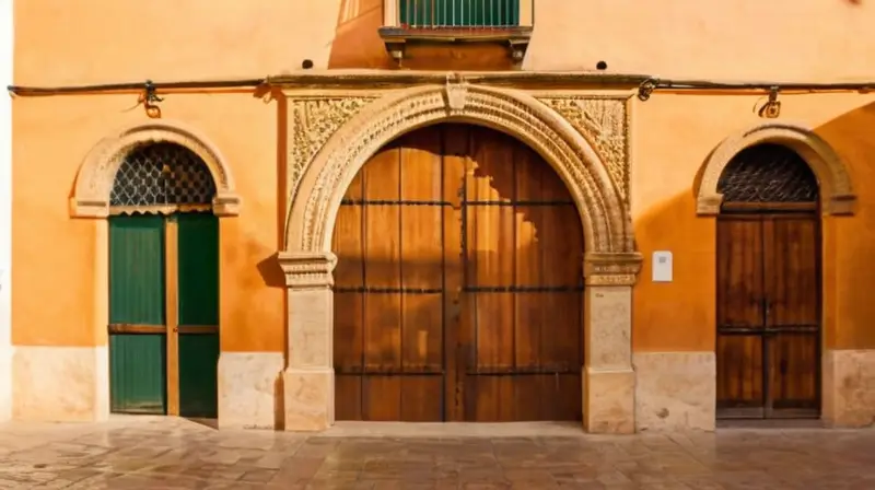 Un edificio de estilo andaluz se destaca en las calles empedradas bajo la suave luz matinal