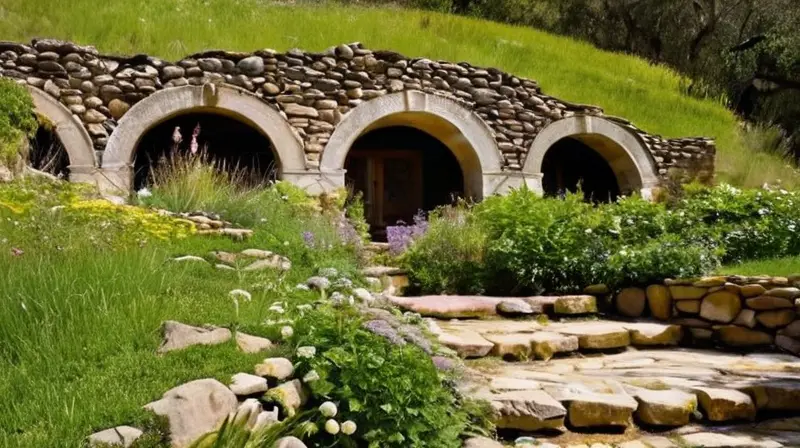 La estructura de los mineros tiene una fachada de piedra erosionada con arcos y rejas oxidadas, rodeado de vegetación y sombras