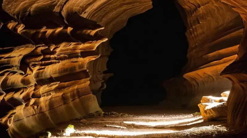 Una cueva con una entrada empeñada se extiende en la oscuridad de un roquedo