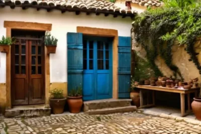 El casco histórico del pueblo presentaba calles empedradas de piedra y edificios antiguos con tejados de tejas cerámicas y chimeneas