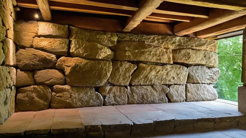 Un antiguo refugio natural está iluminado suavemente por la luz de velas, mostrando las marcas del tiempo y la humedad
