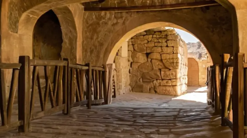 La entrada de la mina está rodeada por paredes de piedra gastadas con una cerradura antigua en un estado de abandono ruinoso