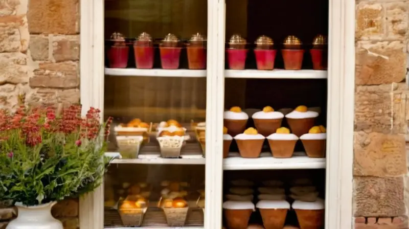 La vista que se aprecia detrás de la ventana de la panadería es un fragmento tradicional del país: muros antiguos rodeados por flores silvestres