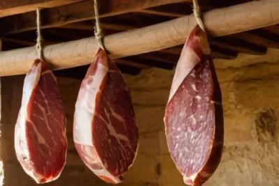 Una panorámica española tradicional con fiambres colgando de vigas mostrando la curación suave