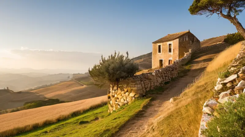 Un paisaje rural español tranquilo y agostado cubierto de colinas onduladas