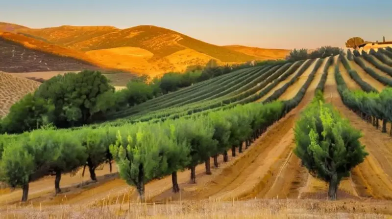 Un paisaje de colinas suaves cubiertas de olivos