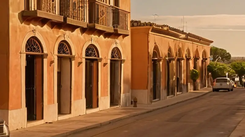 La imagen muestra una pintura idílica de una aldea rural con arquitectura tradicional española