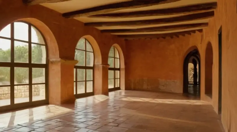 Un edificio antiguo de estilo Andalusí con una fachada labrada y rica historia se integra en la modernidad con pantallas que proyectan datos e informes sobre energía renovable