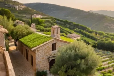 Un pueblo antiguo se funde en la naturaleza rodeado de colinas