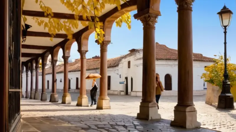 La imagen captura el encanto del centro histórico de Aracena con sus calles empedradas